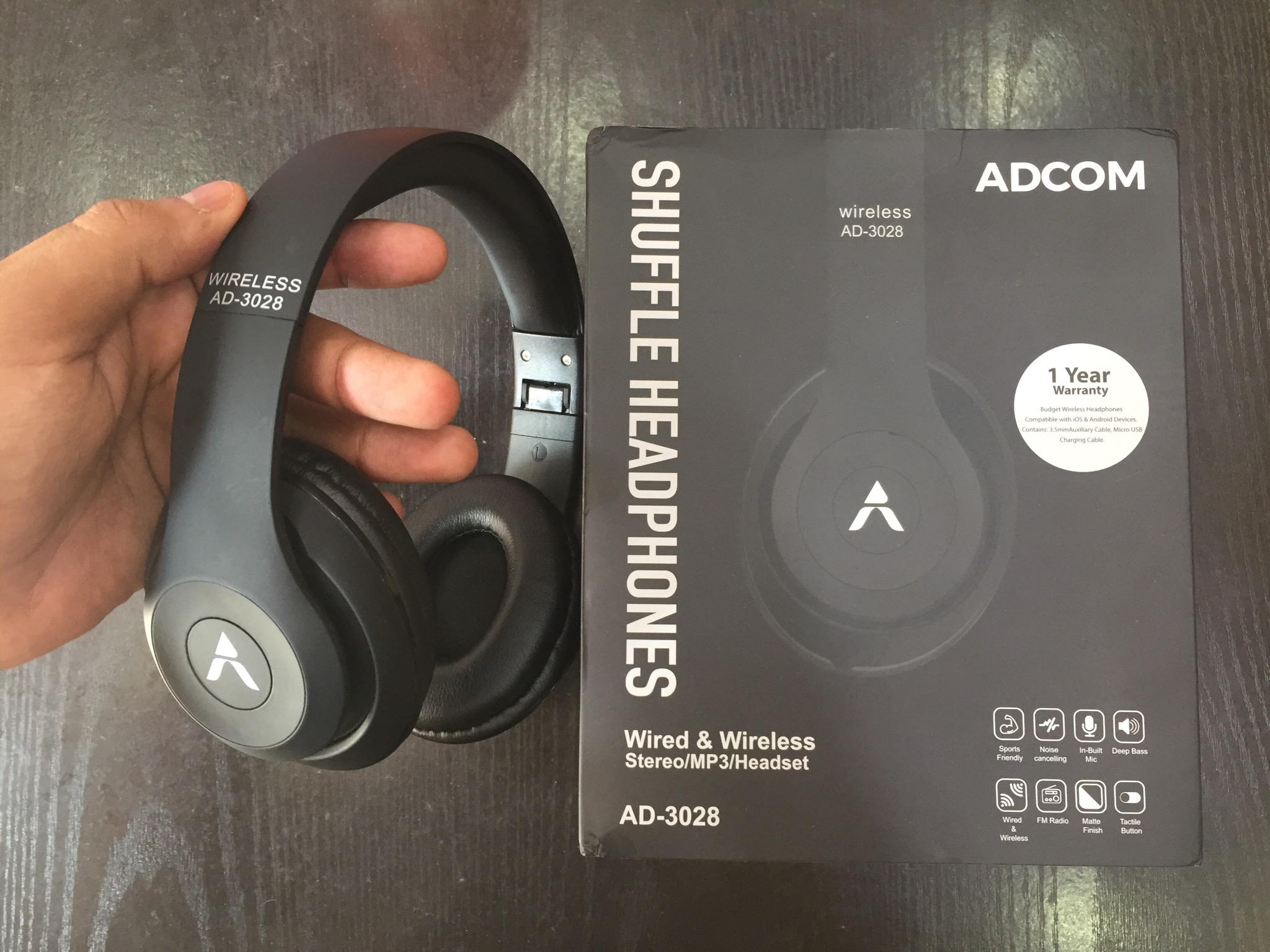 Adcom Shuffle Over-Ear Bluetooth Wireless Headphones with Mic & Passive