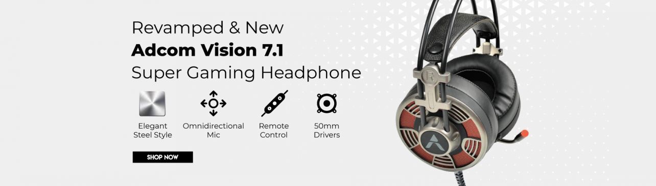 Adcom Vision 7.1 USB Noise Cancelling Super Gaming Over Ear Stereo Headphone with Omnidirectional Mic, Cool LED, 50mm Drivers, 7ft Extra Long Braided Cable and Volume Control Button (Steel G